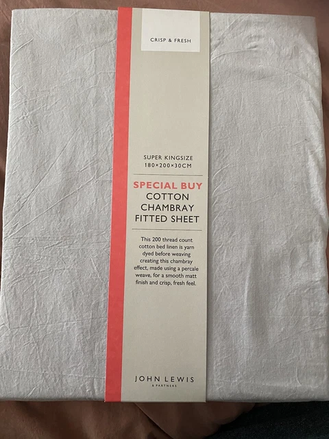 Hoja Ajustada John Lewis Nueva con Etiquetas Chambray Gris Claro Super King 100% Algodón 30 cm