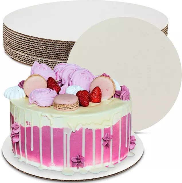 MT Products 14" x 2.25" x 14" White Corrugated Cardboard Cake Board - 15 Pieces