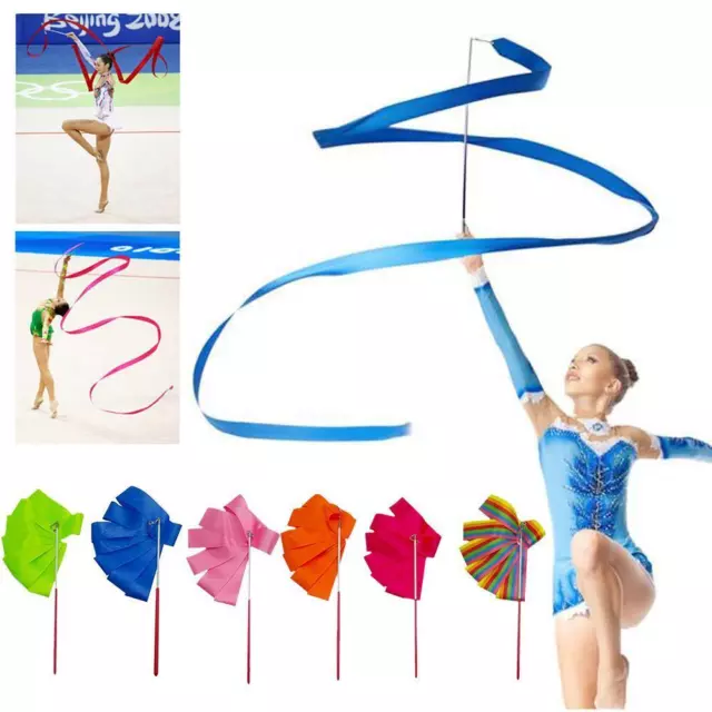 2/4m Dance Rainbow Ribbon Rhythmic Gymnastic Streamer Rod Baton Twirling√