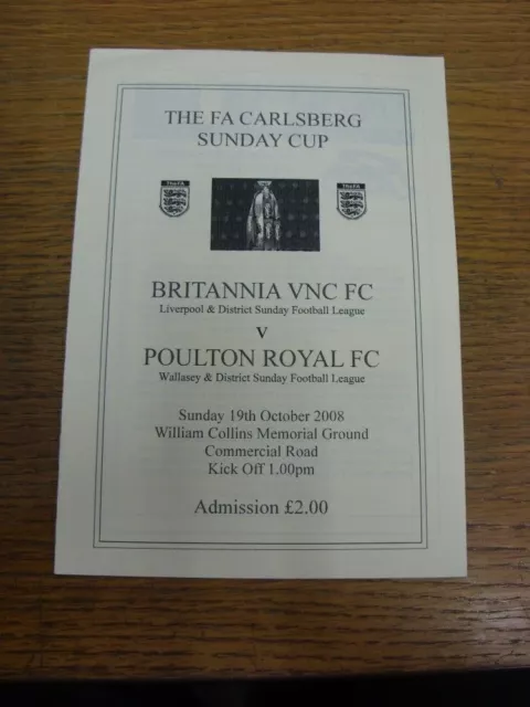 19/10/2008 Britannia Vauxhall Neighbourhood Council v Poulton Royal [FA Sunday C