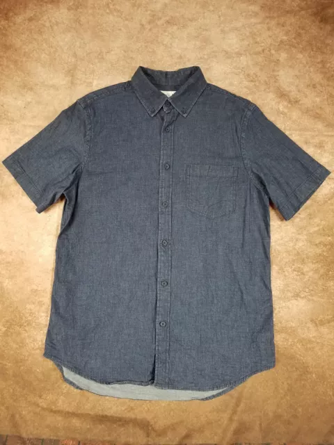 Old Navy Mens Slim Fit Button Down Chambray Shirt Size Small Blue Short Sleeve