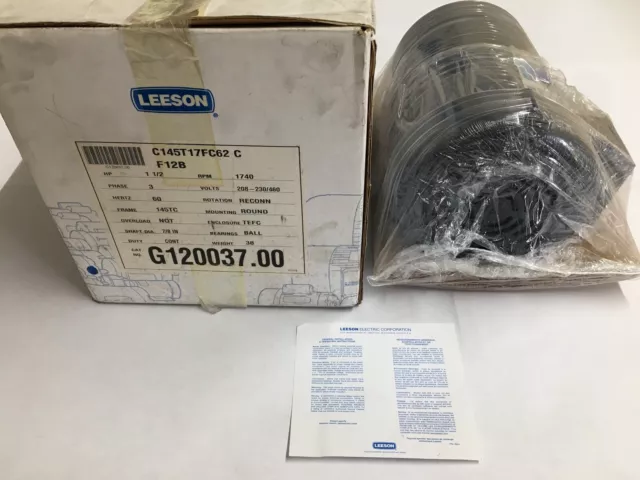 Leeson C145T17FC62C Motor C145-T17-FC62-C 3 Ph 60 Hz 1740 RPM 1-1/2 Hp 145TC USA