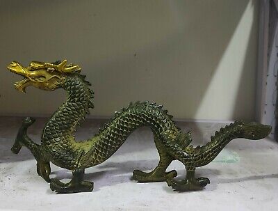 31cm Rare Old patina Bronze Statue Carved Lucky Dragon ~Ward off evil