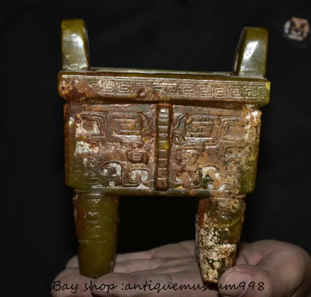6" Old Chinese Xiu Jade Carving Dynasty Beast incense burner Ding Statue
