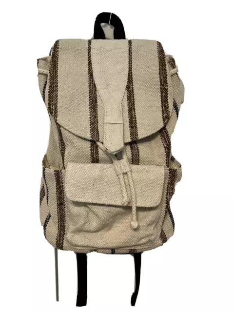 Universal Thread Canvas Boho Backpack Book Bag Ivory Brown Black Drawstring Snap