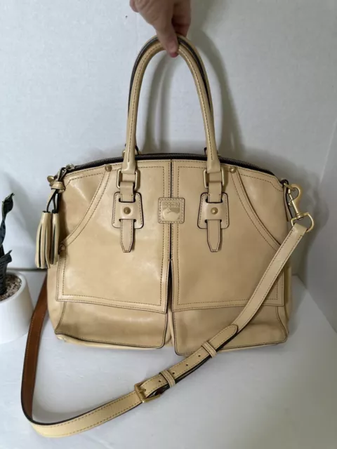 Dooney & Bourke Clayton Satchel Beige Cream  Italian Leather Gorgeous MSRP $589