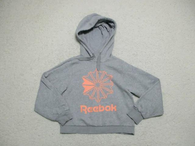 Reebok Sweater Large Adult Gray Pullover Hoodie Cropped Spell Out Logo Womens L