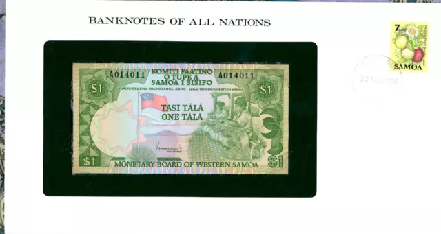 Banknotes of All Nations Western Samoa P-19 1 Tala 1980 UNC Low# A014011