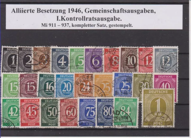 Alliierte Besetzung 1946, Gemeinschaftsausgaben (I), kompl. Satz, gestempelt.