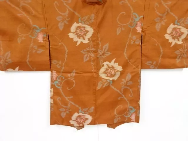 85441# Japanese Kimono / Antique Haori / Meisen / Woven Flower Arabesque