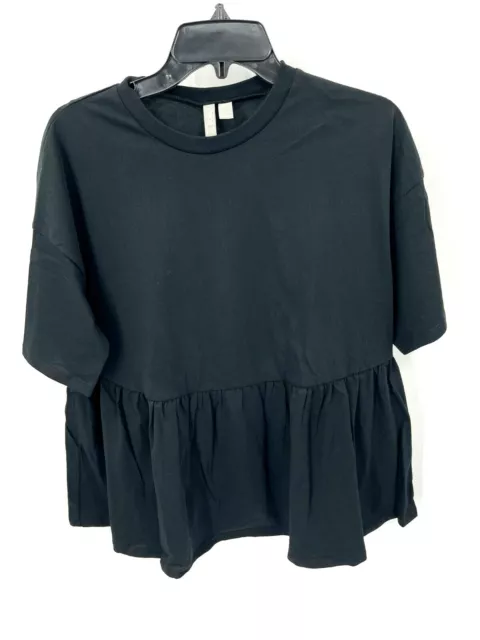 Asos Top Womens 6 Black Peplum Hem Casual Shirt Top Short Sleeve