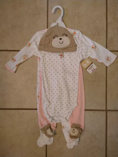 NWT 4-PC Baby Girl Infant 9months Carter's Set Sleeper Pants Bodysuit Hat BEAR