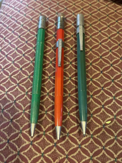 Vintage Lot Of (3) WEAREVER Solid Green / Red Mechanical Pencils - READ BELOW
