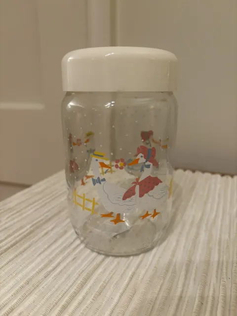 Vintage White Country Goose Geese Glass Lidded Jars- French 1990s