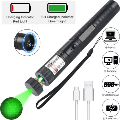 Laserpointer 500Km Reichweite Grün Rot Lila LaserPointer Taschenlampe Mit USB DE