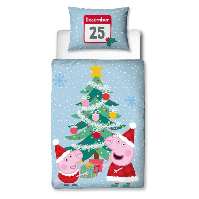 Peppa Pig Christmas Toddler Duvet Cover Set Santa Cot Bedding Kids 2-in-1 Design