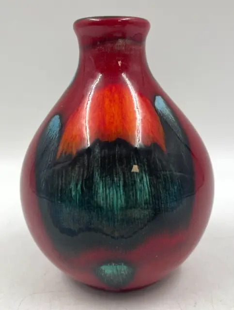 Poole Pottery Volcano Bud Vase 12cm Red Orange Blue Stem Small T2935 C3441