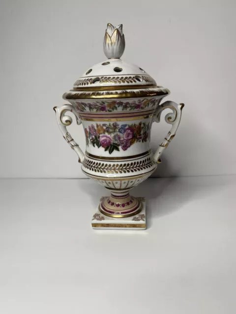 Antique Porcelain Potpourri Lidded Vase Dresden Floral Swags Rose Gilt Gold
