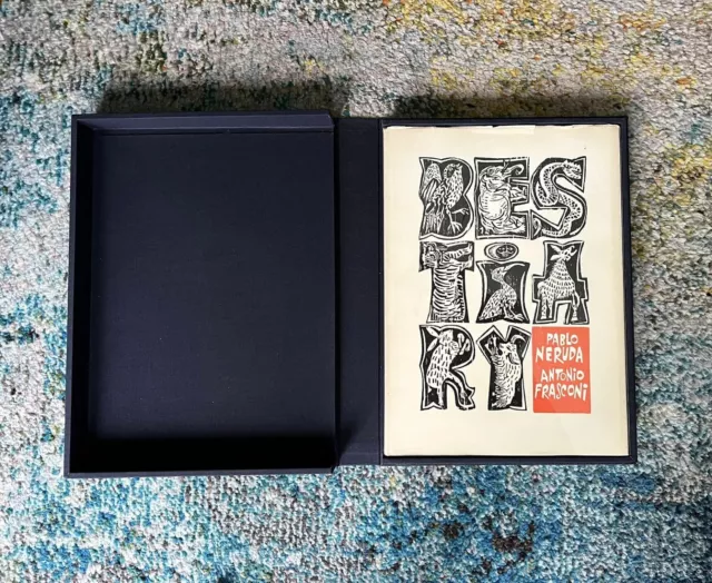 Bestiary Pablo Neruda Poem Clamshell Case Signed by Tr Woodcuts Antonio Frasconi