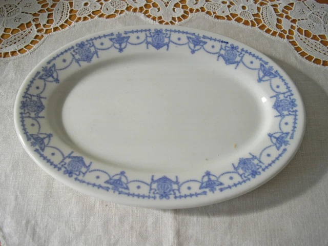 Vintage  Syracuse China O.P.CO. Railroad Restaurant BLUE ADAM Small Oval Platter