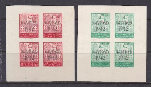 España  - 1942 - Barcelona - Edifil SH 40s/41s - Navidad - Bloque 4 - MNG