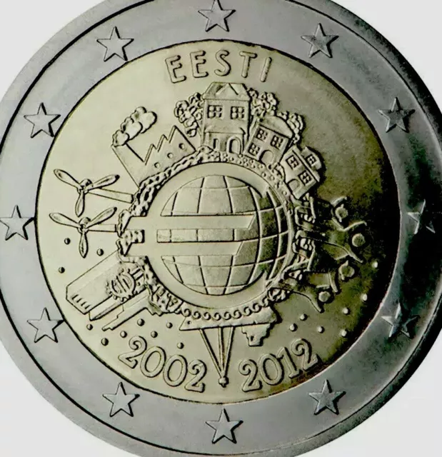 Estonia Coin 2€ Euro 2012 Commemorative Ten Years Euro 10y TYE New UNC from Roll