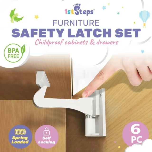 1st Steps® 6PCE Safety Latch Set Spring Loaded Self Locking Universal Fit
