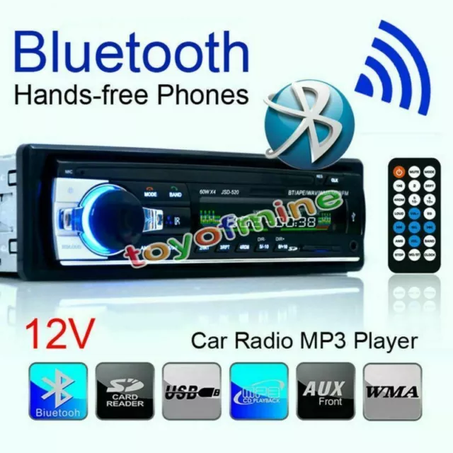 Voiture Auto Radio Stéréo In-Dash Bluetooth 1 Din MP3 Lecteur FM USB SD AUX