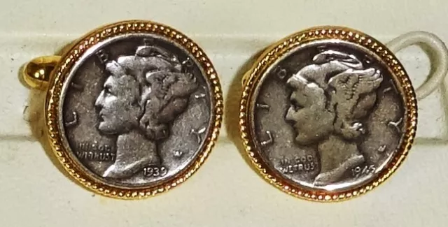 Vintage Cufflinks Made with Genuine Silver Mercury Dime / Dimes WITH BOX