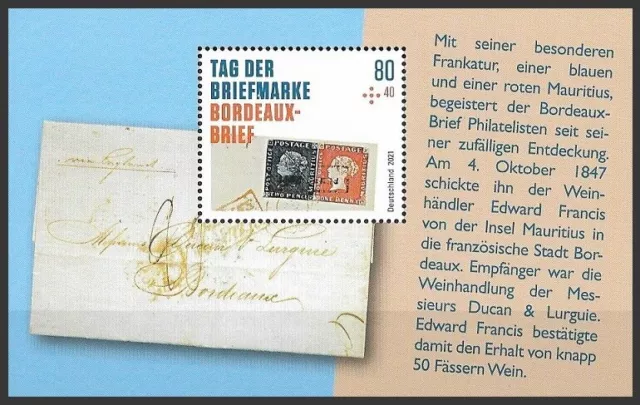 Bund Mi.Nr. Block 88** (2021) postfrisch/Tag der Briefmarke (Bordeaux-Brief)