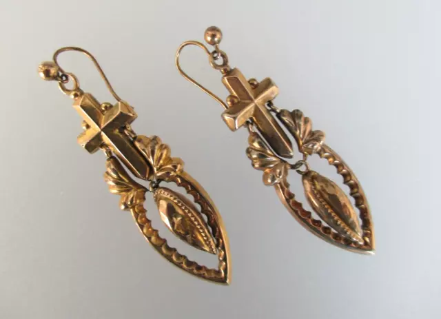 9c GOLD OHRRINGE Antik TRAUERSCHMUCK Victorianisch 5cm Drop Dangle Earrings