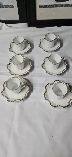 TV Limoges France La Cloche 6 setsTea Cups Saucers Fine China Gold Rimmed