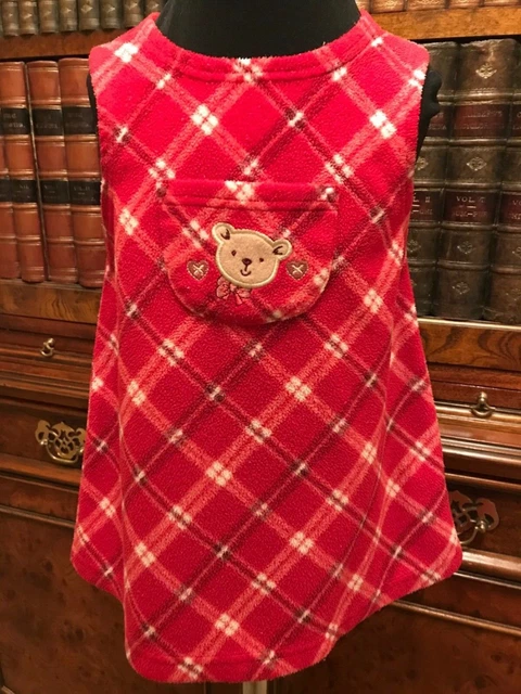 Vintage Baby Girls’ Red Tartan Fleece Pinafore Dress - Age 6-9 Months