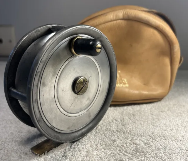 Salmon Fly Reel ALEX MARTIN CALEDONIA 4” Dia x 1 5/8” Dingley in Leather Pouch