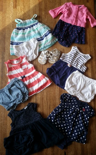 12 Pc Baby Girl Clothes Lot Carter's Outfit Set Sandals Dress Jumper- 3 Months
