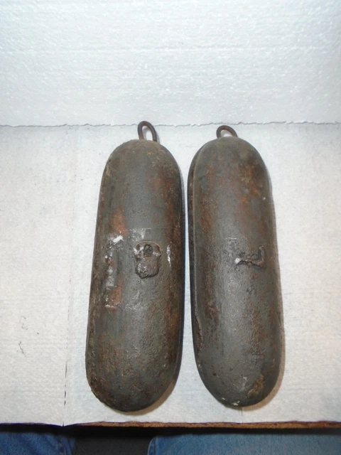 Pair-Original-Antique-French Cast Iron-Morbier Clock Weights-Ca.1880-#P280 Pair-Original-Antique-French Cast Iron-Morbier Clock Weights-Ca.1880-#P280