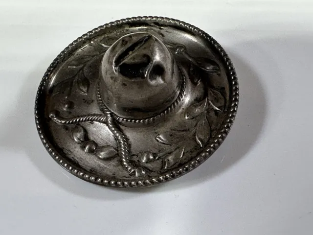 Mexican Sombrero Hat Form Dish Figurine Maciel Sterling Silver 1940 Brooch Pin