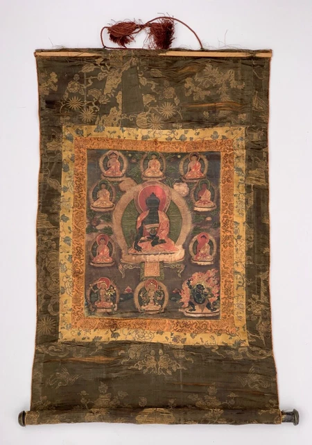 Antigua Pintura Antigua De Pergamino De Seda Budista Tibetano Thangka Asiática Arte Del Siglo Xix