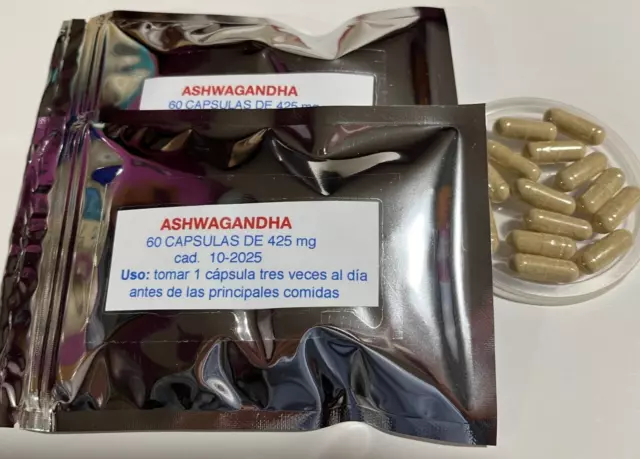 ASHWAGANDHA 120 capsulas425 mg  GINSENG INDIO Antiestres Adaptogeno Antioxidante