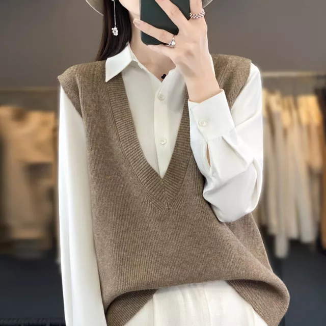 Korean Women's Shirt  Winter Casual V-neck Knitted Vest Loose Fit Pullover Vest