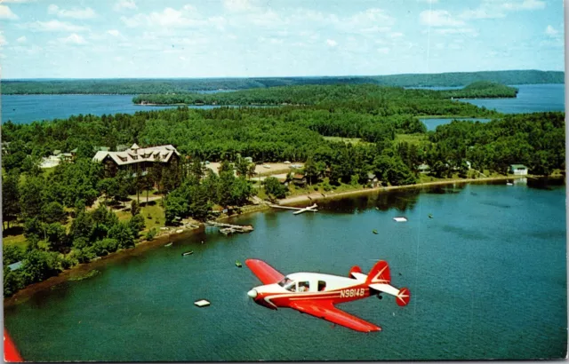 Vtg Brainerd MN Roberts Pine Beach Resort Gull Lake Aerial View Postcard