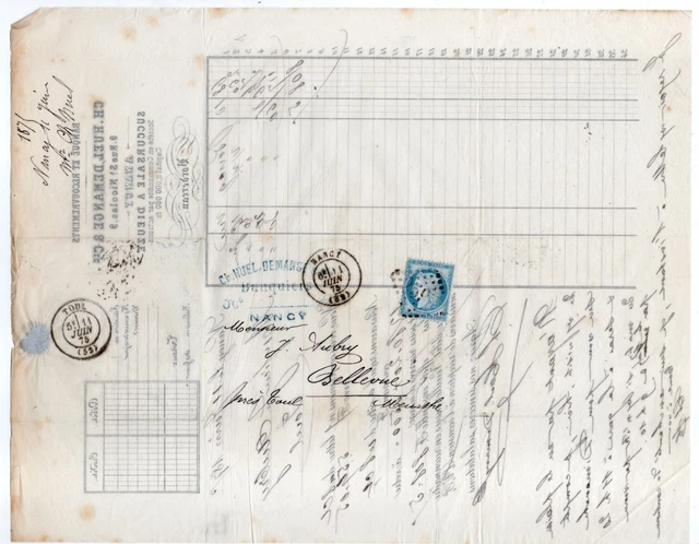 Lettre Ancienne 1875 - Lyon Pour Bellevue Près De Toul - Courrier D'époque