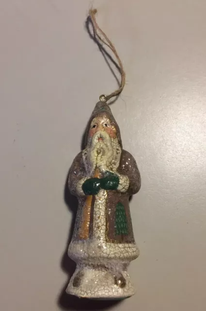 Old World Belsnickle Santa Crackle Glitter Tree Ornament 4.5”