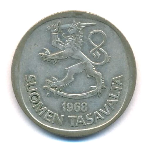 Finland 1968 1 Markka Silver Coin (6.4 g .35 Silver) - 1 Mark