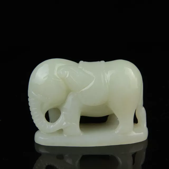 Chinese Exquisite Handmade Elephant carving Hetian Jade Statue