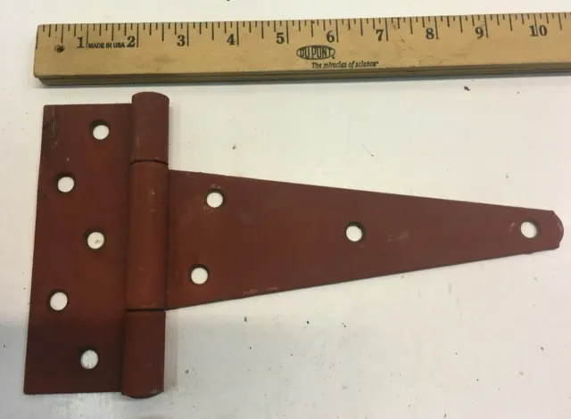 2 Vintage 10'' Farm Barn Door Gate Hand Forged Strap Hinges Great Red Patina 2