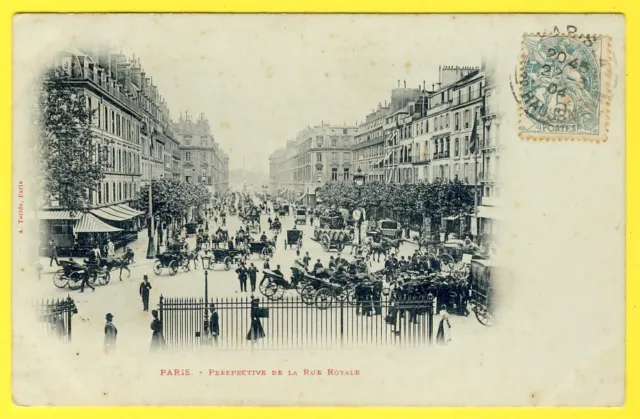 cpa RARE 75 - PARIS Perspective de la RUE ROYALE Belle Animation 1900 couplings