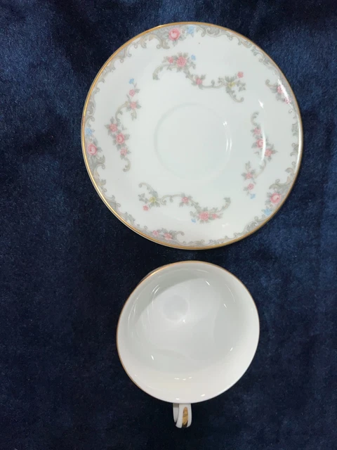 NORITAKE WINDSOR 5924 Cup Saucer Set,Pink Blue Floral, Grey