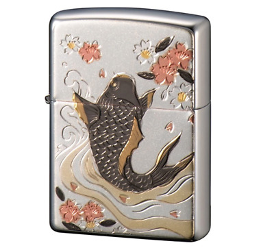 Zippo Japanese Carp Sakura Pattern Silver Electroformed Plate Brass Oil Lighter