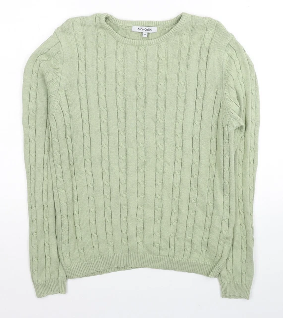 ALICE COLLINS WOMENS Green Round Neck Cotton Pullover Jumper Size